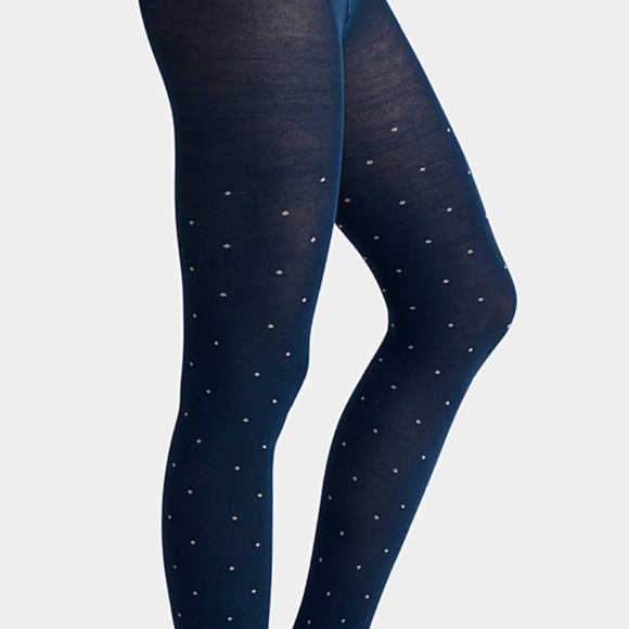 Blue and white organic cotton polka dot tights made in Italy NWT - Picture 2 of 7